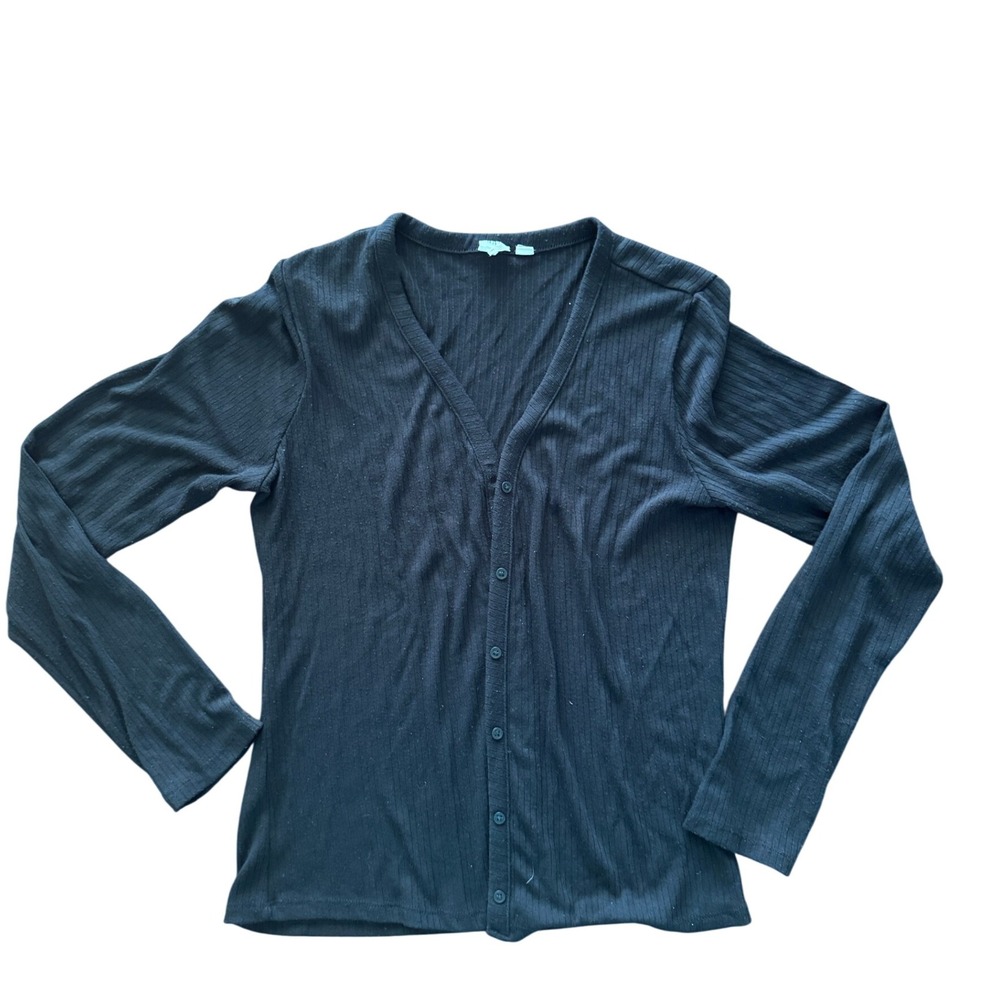 GAP Black‎ Ribbed Button Front V Neck Cardigan Long Sleeve Women's Size L